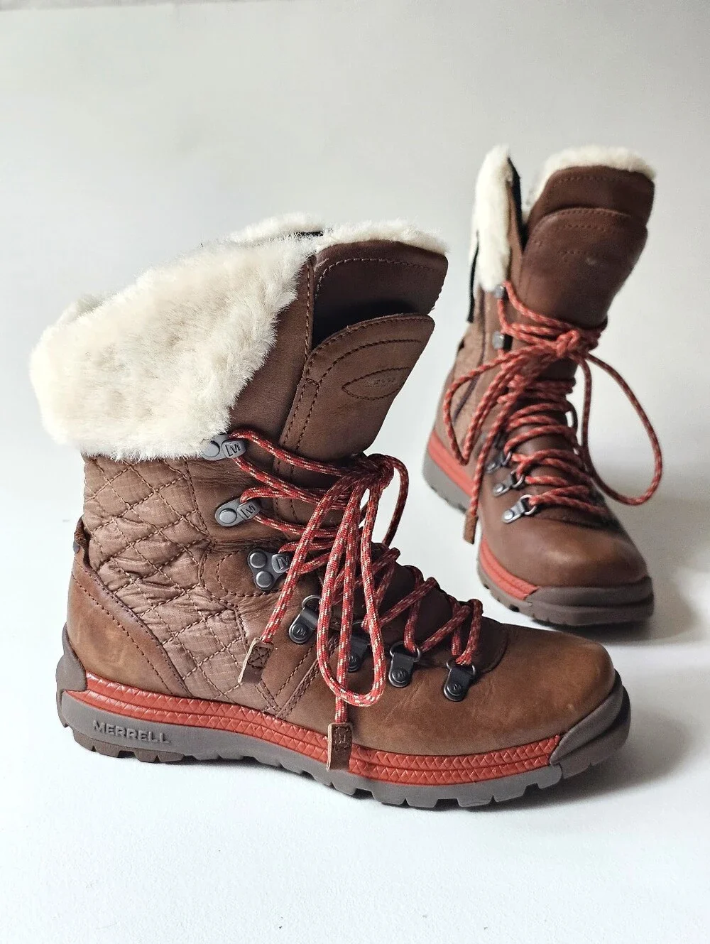 Merrell Astoria Mid Waterproof Winter Boots Brown Faux Fur Leather Women's US 6